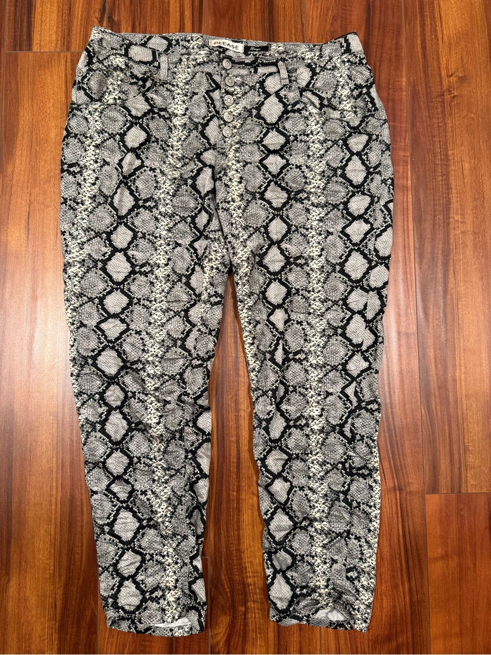 PLEASE Fashion Italy Snake Print Button Fly Pants Sz L